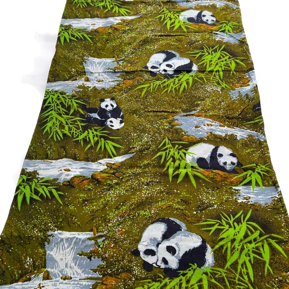 Vintage Fabric Barkcloth Panda Bear Print 1 1/2 yds x 54" Wide Westco Reltex ?? - Picture 1 of 5